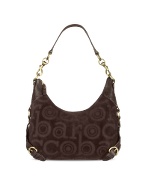 Roccobarocco Brown Signature Leather and Suede Hobo Bag