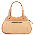 Camel Logoed Leather Compact Satchel Bag