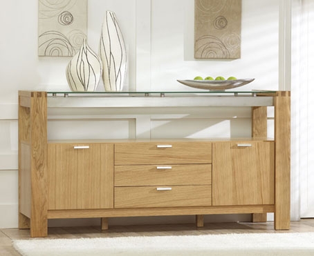 Solid Oak and Glass Sideboard