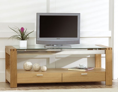 Solid Oak and Glass TV Unit