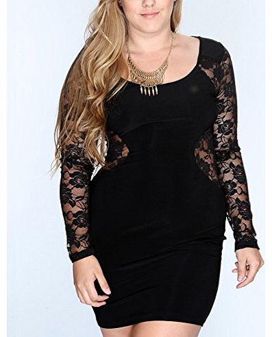 Rondaful Sexy Women Plus Size Lingerie Mini BLACK Dress Adult Party Clubwear Costume