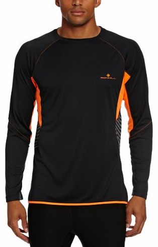 Mens Vizion Crew Long Sleeve T-Shirt - Black/Fluorescent Orange, Medium