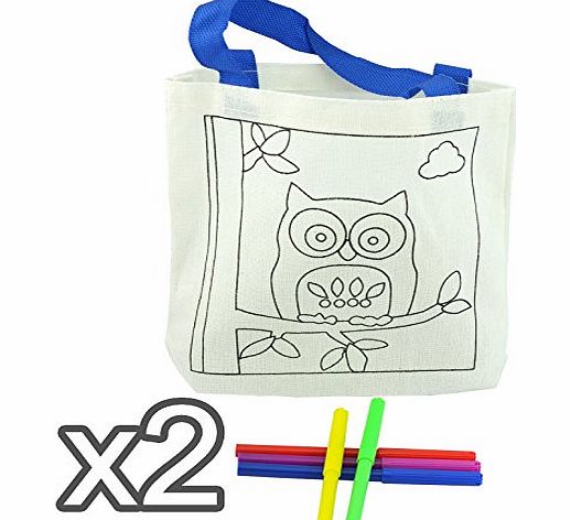 Rose Evans Kids Tote Bag With Five Felt Tip Pens - Colour Your Own Bag (Pack of 2, Owl)