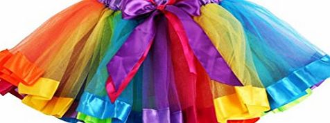 Rosennie Girls Kids Petticoat Rainbow Partty Bowknot Skirt Dress Dancewear (M(Age4-6Y))