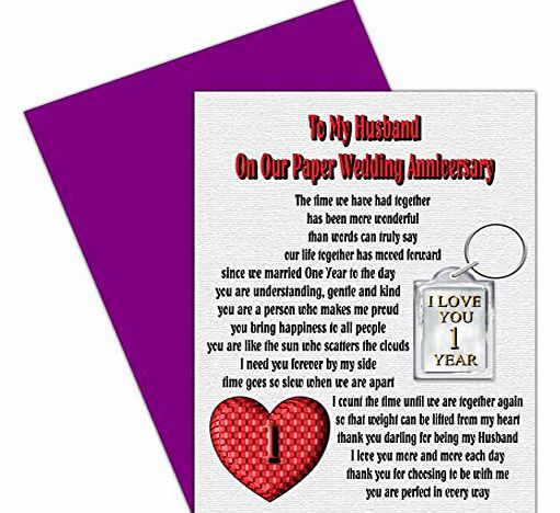 Rosie Online Husband 1st Wedding Anniversary Card With Removable Keyring Gift - 1 Year - Our Paper Anniversary