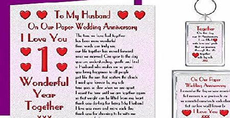 Rosie Online My Husband 1st Wedding Anniversary Gift Set - Card, Keyring amp; Fridge Magnet Present - On Our Paper Anniversary - 1 Year - Sentimental Verse I Love You