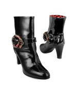 Plaid Flower Black Patent Eco-Leather Booties
