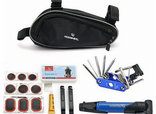 Roswheel Bicycle Bicycle Bike Cycling Repair Tools Cycle Maintenance Kits Blue Set with Pouch Pump