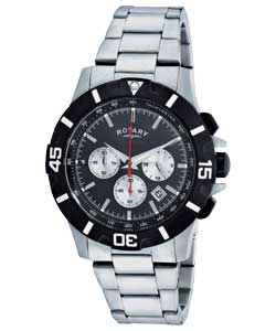 Gents Chronograph Silver and Black Dial Watch