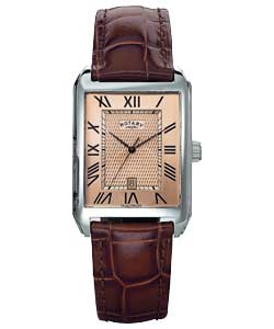 Rotary Gents Rectangular Dial Leather Strap Watch