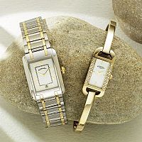 Ladies Gold Plated Rectangle Case Stone Set Bangle Watch