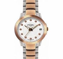 Rotary Ladies Stone Set Mop Dial Two Tone Ss