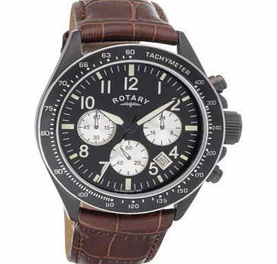 Rotary Mens Brown and Black Chronograph Strap