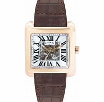 Rotary Mens Brown Automatic Gold Plated Watch
