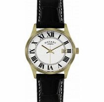 Rotary Mens Classic Black Leather Strap Watch