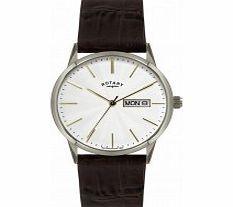 Rotary Mens White and Brown Leather Watch