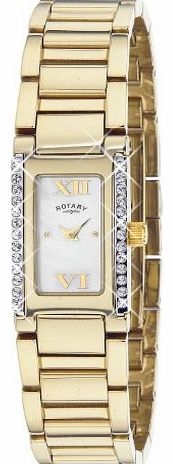 Rotary Womens Quartz Watch with Mother of Pearl Dial Analogue Display and Gold Stainless Steel Bracelet LB0