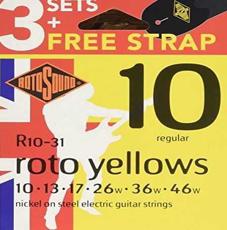 Rotosound R10-31 Electric Guitar Strings with Strap (Pack of 3)