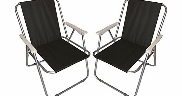 RoukenglenUK Set of 2 Folding Camping Arm Chair Black Garden Deck Picnic Fishing Seat