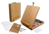 48 PIECE ARTIST STORAGE ART EASEL SET and PAINTS BRUSHES