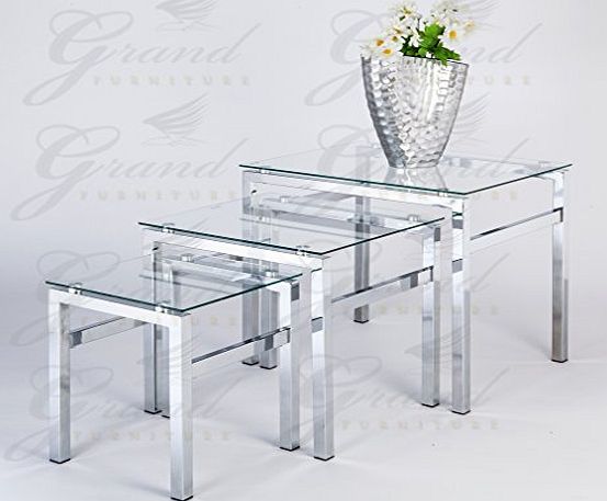ROYALE COMFORT Glass Nest of Tables 3 Coffee Side Coffee Lamp Table Set Living Room Furniture
