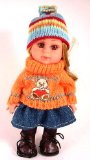 8 inch mini girl doll with woollen jumper and hat and denim skirt