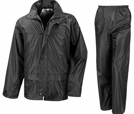 Fishing Waterproof Suit Jacket & Trousers Rain Set Unisex Mens Womens Ladies Adults (Large 44`` Chest, Black)