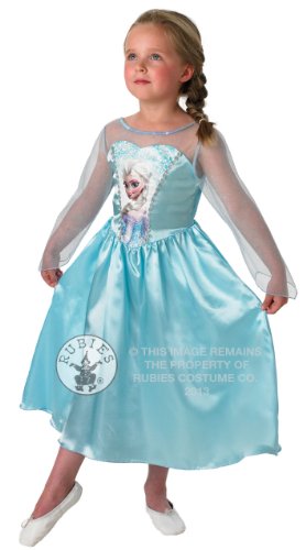 Disney Frozen Classic Elsa Dress + Blonde Wig Girls Princess Fancy Dress Costume (3-4 years)