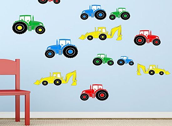 Rubybloom Designs Tractor amp; Digger Boys Farm Vehicles - Childrens Nursery Printed Wall Art Vinyl Stickers - by Rubybloom Designs