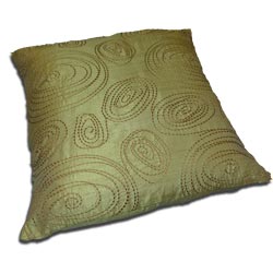 green embroidered 35cm silk cushion