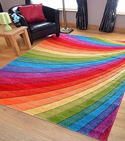 Rugs Supermarket Candy Multicoloured Rainbow Design Rug. Available in 6 Sizes (120cm x 170cm)