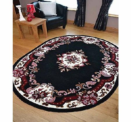 Rugs Supermarket Palace Traditional Black Oval Shaped Rug. Available in 2 Sizes (120cm x 158cm)