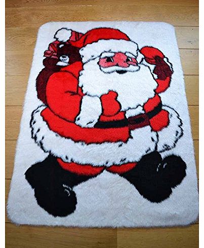 Santa Clause Non Slip Machine Washable Sheepskin Style Christmas Rug. Size 70cm x 118cm