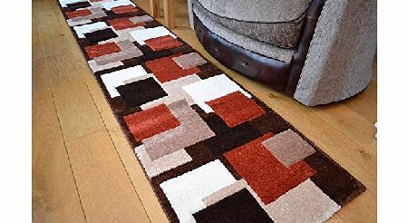 Rugs Supermarket Tempo Rust Beige Square Design Thick Quality Modern Carved Rugs. Available in 6 Sizes (67cm x 300cm)