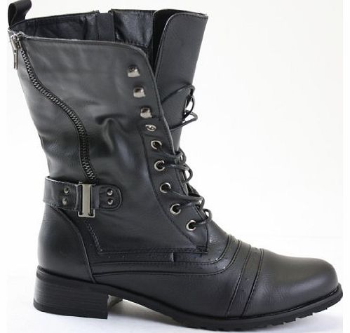 Ladies Womens Girls Flat Army Combat Biker Military School College Vintage Ankle Boots Size New 3-8