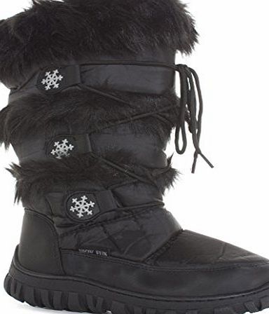 Size 6 Style 1 - Black Womens Ladies Fur Lined Quilted Calf Flat Knee High Winter Snow Boots Shoes Size