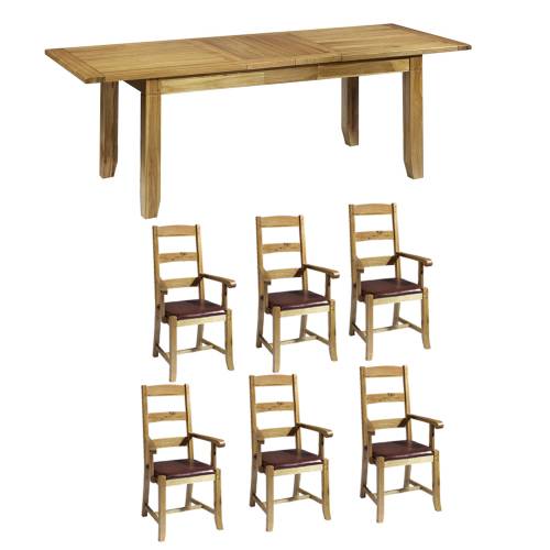 Rustic Oak Range Rustic Oak Extending Table and Six Carver Chairs