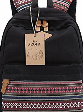 S-ZONE Vintage Aztec Tribal Unisex Canvas Backpack Rucksack 14-15 inch Laptop School Bags Travel Weekend Bag