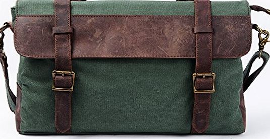 S-ZONE Vintage Canvas Leather Messenger traveling Briefcase shoulder laptop Bag