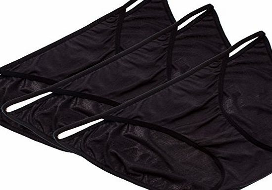S-ZONE Womens Briefs String Tanga Underwear Knickers (10, Black-3PC)