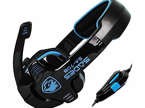 Sa-708 Game Earphone Headset Over-Ear Headphone With Microphone For PC Computer Gaming, Blue