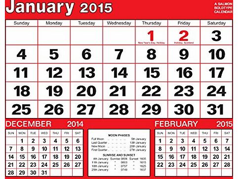 Salmon Red & Black Boldtype Calendar 2015 Large Boldtype Month-To-View