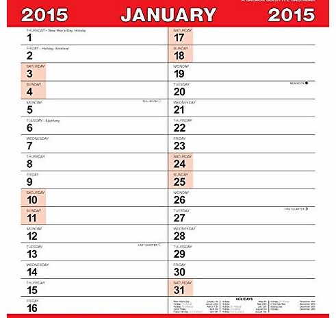 Salmon Red & Black Boldtype Calendar 2015 Small Engagement Month-To-View