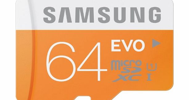 Samsung Memory 64GB Evo MicroSDHC UHS-I Grade 1 Class 10 Memory Card without Adapter
