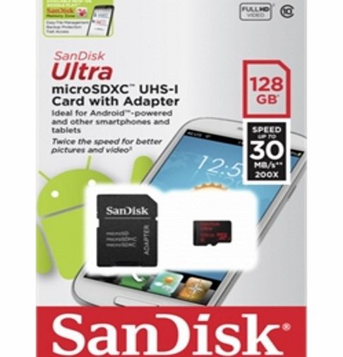 Sandisk 128GB Ultra Micro SDHC UHS-I for mobile (Class