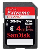 Sandisk 4GB Extreme HD Video SDHC Memory Card