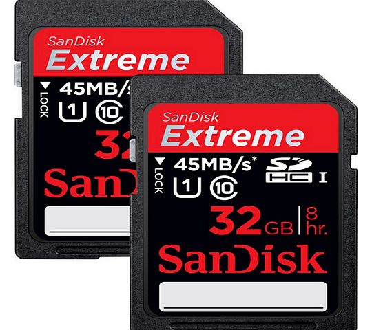 Sandisk Pack of Two Class 10 UHS-I Extreme SDHC Memory