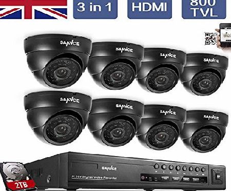 SANNCE 16 Channel Smart Hybrid DVR, 2TB HDD with 8 Ultra Resolution Weatherproof Security Cameras System, P2P Technology/E-Cloud Service, Smartphone QR Code Scan Quick Access, PC Easy Remote Access