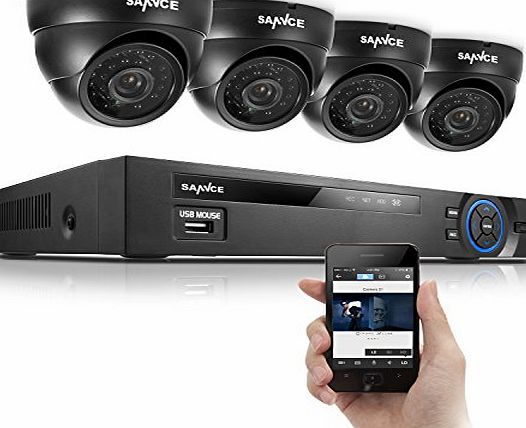 SANNCE 8 Channel HDMI 960H Security DVR System w/Remote Viewing, Scan QR Code, 4 x 800TVL Weatherproof High Resolution CCTV Cameras Kits (NO HDD)