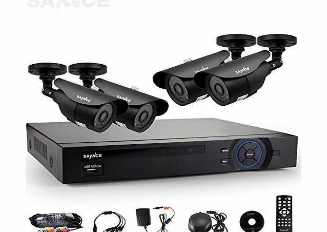 SANNCE Smart Home amp; Business 8CH 960H DVR CCTV Security Camera System with 4 800TVL Hi-Resolution Night Vision Outdoor Surveillance Cameras Built-in IR-Cut (NO HDD)